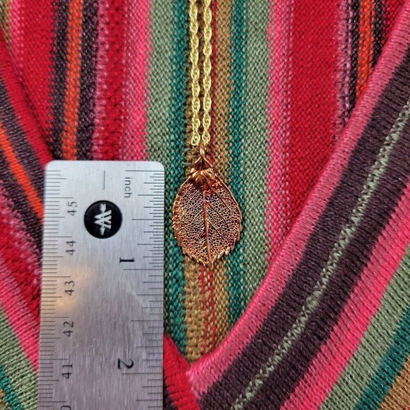 Bronze Tone Dipped Leaf Necklace Nature Jewelry Real Leaves Gold Tone Chain - Picture 3 of 7